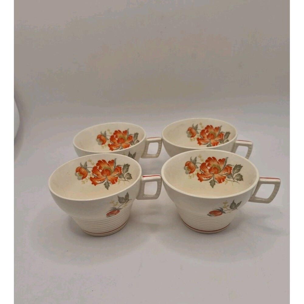 Vintage Triumph American Limoges Vermillion Rose Set Of 4 teacup No Saucer